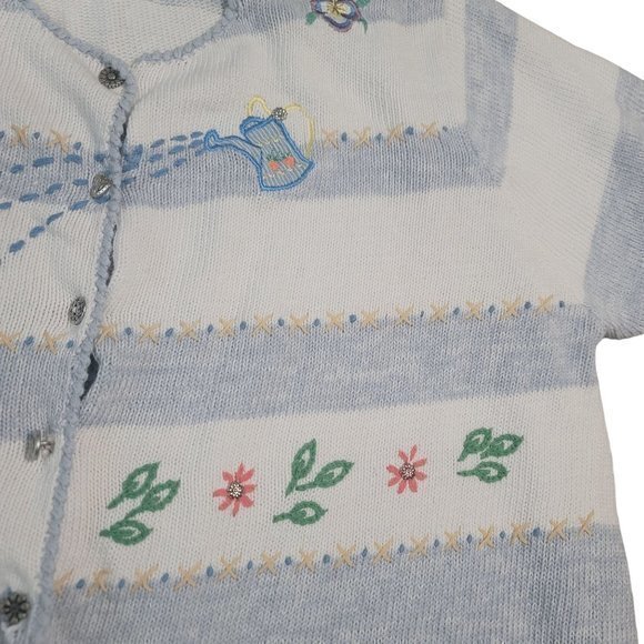 Vintage 90s Teddi Size 1x Crochet  Floral Embroidery Grandma Cardigan‎ - Picture 3 of 8